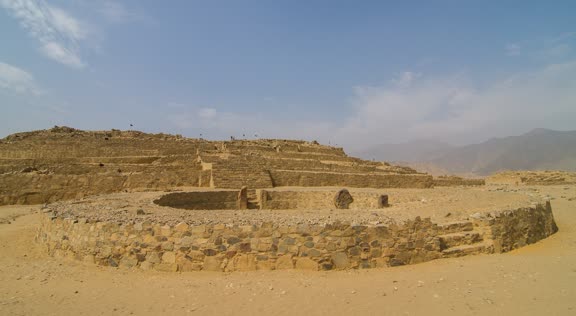 Mayor Pyramid and circular enclosure. Caral, Peru